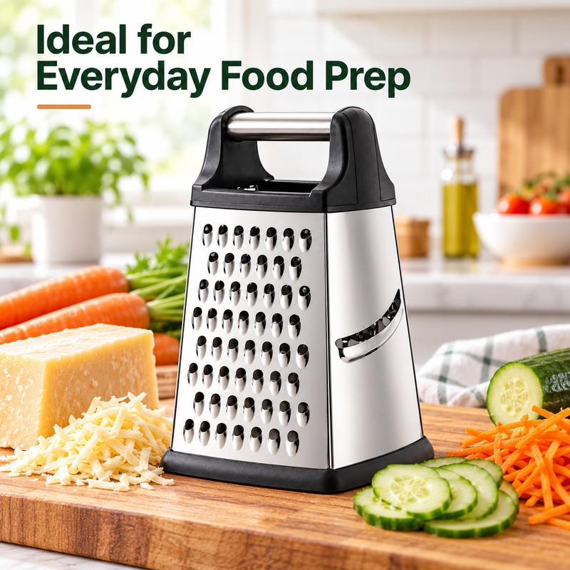 4-Sided Stainless Steel Box Grater for Vegetable Prep – Multi-Surface