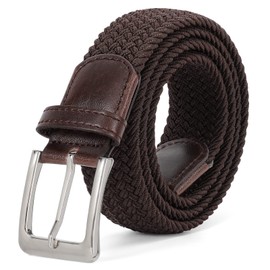 JASGOOD Braided Woven Elastic Stretch Belt for Men Women Web Casual Belt for Pants Jeans,Coffee/Silver Buckle