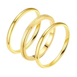 Degolso 14K Gold Plated Stackable Rings for Women – 3 Piece Gold Band Ring Set Hypoallergenic Statement Rings Non Tarnish Stacking Rings Set for Pinky Thumb Size 7