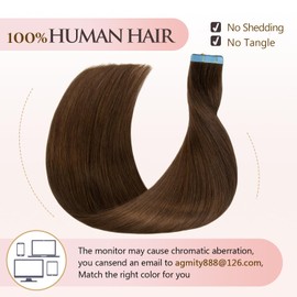 AGMITY Tape in Human Hair Extensions Chocolate Brown 24 inches 20pcs Straight Seamless Weft Skin Invisible Thick Tape in Extensions(24 inches #4 Chocolate Brown)