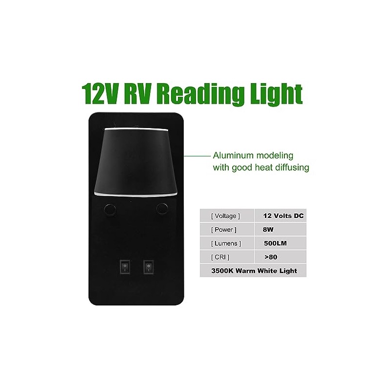 12V RV LED Bedside Reading Light with Night Light Version