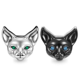 GNOCE Double-Sided Cat Charms 925 Sterling Silver Animal Charms Bead Fit Bracelet/Necklace for Women Girls Daughter, Silver