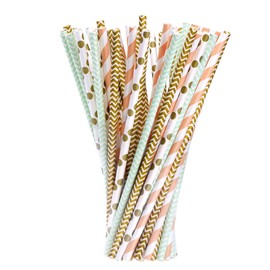 Flower Paper Straws, Organic Paper Straws, Pack of 100, Gold, Green and Orange