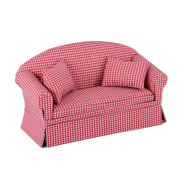 ReDollhouse Sofa Couch, Miniature Living Room Furniture Loveseat, Accessories for 6 inch Dolls, 1/12 Scale, Red White