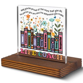 Life Coach Appreciation Gift Desk Sign, Inspirational Quote Book Stack Decor for Office or Coaching Space, Motivational Thank You Gift for Mentors, Therapists, and Coaches EC321