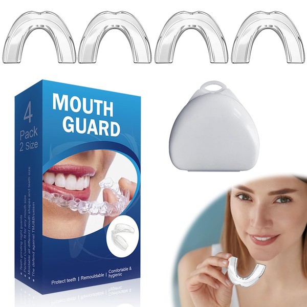 Teeth Grinding Night Mouth Guard,Anti Snore Mouth Guard With Protective Box,Night Guards for Teeth Grinding And Clenching,Reusable Night Mouth Guards for Teeth Grinding,Get a Good Night's Sleep,4 Pack