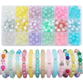 KINGSHINE 360pcs 8mm Glass Beads for Jewelry Making, 18 Colors Round Crystal Beads for Bracelet Jewelry Making, Crackle Glass Beads, Jade Glass Beads for DIY Supplies Necklace Earring (Style 2)