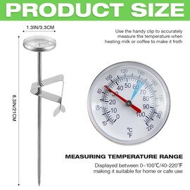 UPIQNG Milk Thermometer Coffee Drinks Thermometer Meat Food Cooking Thermometer with Clip 0℃～100℃ Stainless Steel Instant Read Thermometer,20CM