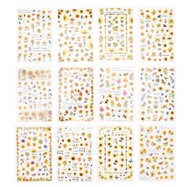 12 Hojas de Pegatinas de Arte de Uñas de Girasol, Suministros de Pegatinas de Decoración de Salón de Manicura Fáciles de Bricolaje