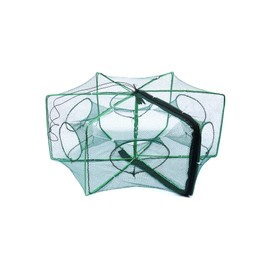 QWORK® Foldable Fishing Net, Nylon Crab Net, Shrimp Net, Perfect For Crab, Crayfish, Eel, Shrimp, 6 Holes