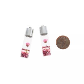Unbranded 2 Pink Floral Glass Wish Bottle Pendants 3D - Z1058