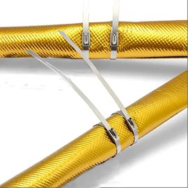 DEGEOBERLIN Heat Shroud Sleeving Exhaust Heat Shield Fuel line Wire Heat Sleeve Golden Hose Heat wrap for Ultimate Hi-Temp Protection with 10PCS Metal Zip Ties (3/4''I.D. x 10FT)