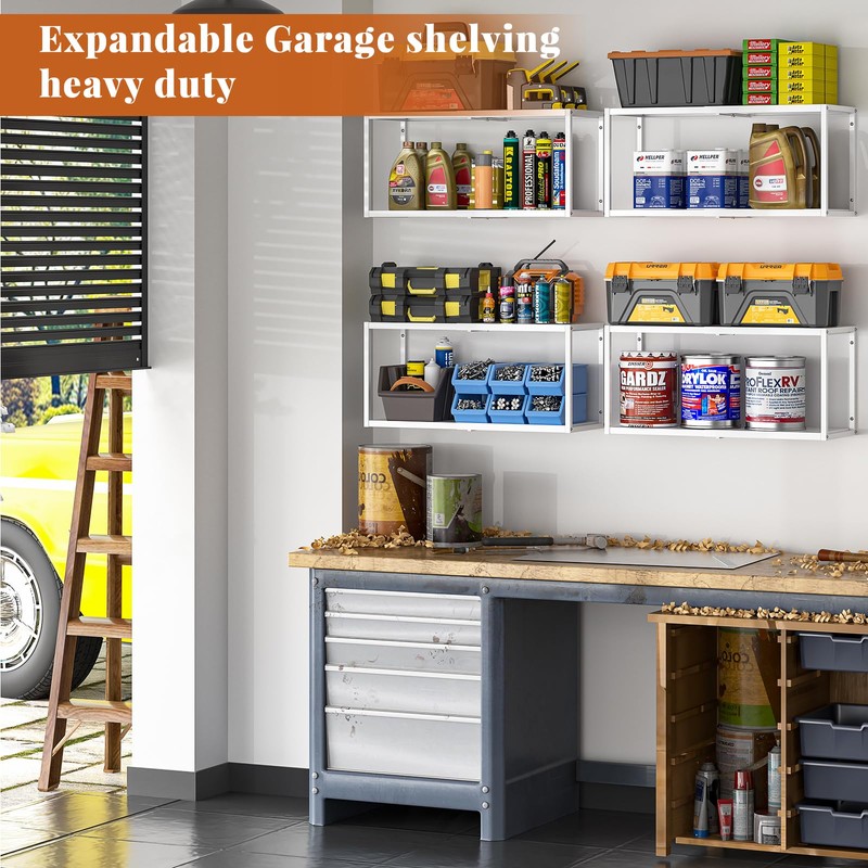 ThreeHio 2 Pack Expandable Garage Shelves Wall Mount, Heavy Duty