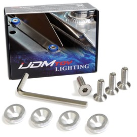 iJDMTOY 4pc JDM Racing Style M6 Silver Aluminum Washers Bolts Kit Compatible with Car License Plate Frame, Fender, Bumper, Engine Bay, etc