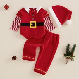 YILEEGOO Toddler Christmas Santa Claus Costume Baby Boy Girl Green Furry Long Sleeve Top Pants Cosplay Monster Costume Outfit Cute Baby Christmas Clothes Set (Red1, 6-12 Months)