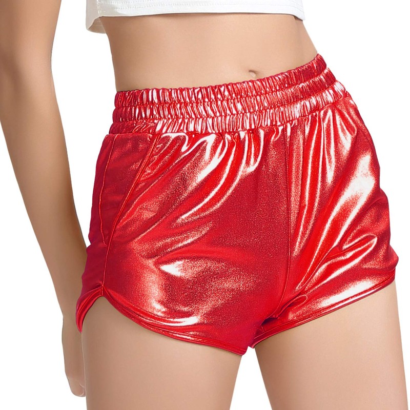 Mirawise Pantalones cortos metálicos brillantes para niñas, Rojo, 8-9 Años