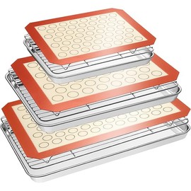 EWFEN Baking Set: Stainless Steel Sheet Pan with Cooling Rack & Silicone Mat Set, Multi-Size (3 Sheets + 3 Racks + 3 Mats), Warp Resistant & Heavy Duty, Easy Clean