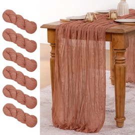 MLMW 6 Pack Dusty Rose Table Runner Cheesecloth Boho Gauze Rustic Cheese Cloth Table Runner 160 inch Sheer 13.3ft for Wedding Party Baby Bridal Shower Birthday