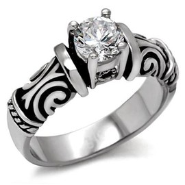 YourJewelleryBox Designer Solitaire Simulated Diamond Ring Stainless Steel Not Tarnish TK082 P
