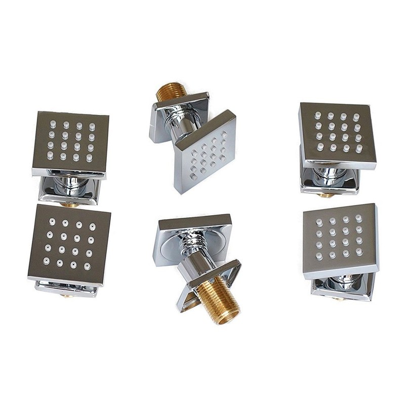 6 pcs Bathroom Water Saving Shower Square Solid Brass Body