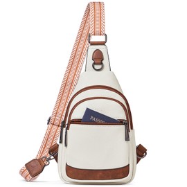 TFKGS 7L Crossbody Bags for Women Men Cross Body Bag for Woman Large Sling Backpack Anti Theft Leather Chest Bag Travel White&Brown