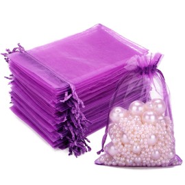 G2PLUS Purple Organza Gift Pouches, 10x15 CM Medium Organza Favour Bags, 100 PCS Wedding Jewelry Bags, Clear Mesh Pouches Perfect for Wedding, Christmas, Birthday, Anniversary