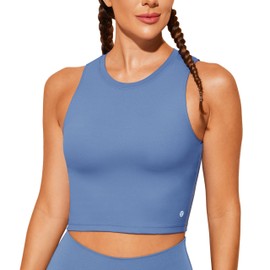 Baydi Women's Sports Bra Without Underwire, Bustier, Removable, Padded Crop Tops, High Closed Tank Top, Yoga, Fitness Soft Bra, blue