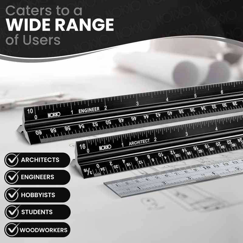 NOKKO 12 Inch Architectural and Engineering Scale Ruler Set -