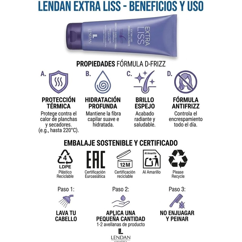 Lendan Crema Intensiva Leave-In, Fórmula D-Frizz Antifrizz, Protección Térmica, 150