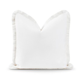 Hofdeco Premium Coastal Patio Indoor Outdoor Pillow Cover Only, 20"x20" Water Resistant, Solid with White Fringe for Backyard, Couch.