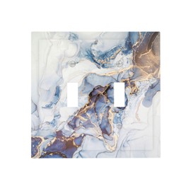 Modern Abstract Blue Gold Marble Light Switch Cover 2-Gang Double Toggle Decorative Wall Plate Switch Wall plate Electrical Faceplate for Bathroom Home Bedroom Decor 5 X 4.9 Inch