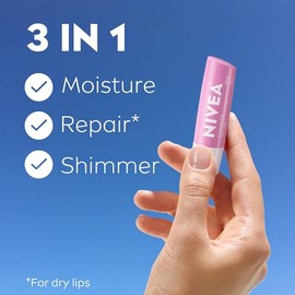 NIVEA Shimmer Lip Care, Moisturizing Lip Balm Stick with Shea Butter and Jojoba Oil, 4 Pack of 0.17 Oz Sticks