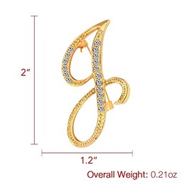 DSADKI A-Z Initial Pins 26 Letters Pins Gold Plated Metal Brooches - Clear Crystal Rhinestone Brooch Breastpin for Women (J)