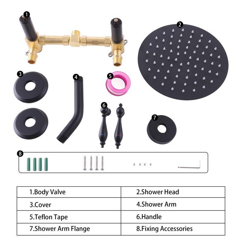 LIWEIKE 2 Handle Shower Faucet Set, Matte Black Two Handles