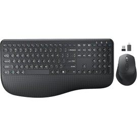 Wireless Keyboard and Mouse Combo, EDJO 2.4G Full-Sized Ergonomic Computer Keyboard with Wrist Rest and 3 Level DPI Adjustable Wireless Mouse for Windows, Mac OS Desktop/Laptop/PC (Carbon Black)