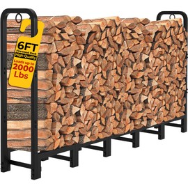 Amagabeli 6ft Firewood Rack Outdoor Heavy Duty Fire Wood Rack Log Holder Organizer Stand for Fireplace Indoor Adjustable Metal Wood Pile Lumber Storage Organizer Stacker for Patio Porch Black