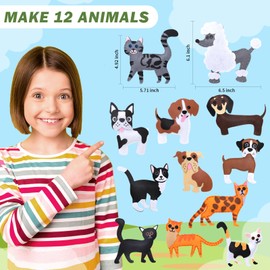 JEEKALO Animal Sewing Kit for Kids, Easy Kids Sewing Kit DIY Craft Kits for Beginners 12 Dog and Cat Stuffed Felt Craft Set Birthday Party Gift for Boys Girls Age 5 6 7 8 9 10 11 12+