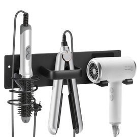 Bensbl Hair Tool Organizer Wall Mount – Aluminum Hair Dryer Holder & Curling Iron Rack with Hooks, Space Saving Bathroom Hair Styling Tool Storage for Blow Dryer, Flat Iron, Curling Tools (Hook)
