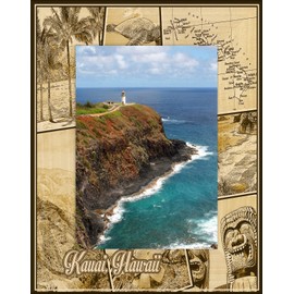 Saddle Mountain Souvenir Kauai Hawaii Montage Laser Engraved Wood Picture Frame Portrait (8 x 10)