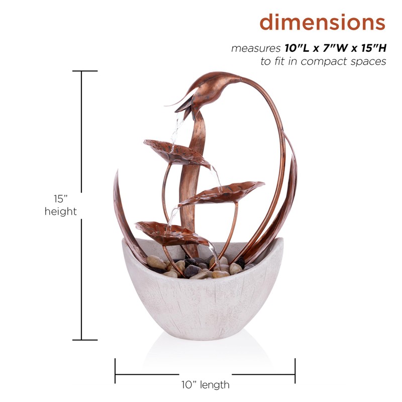 Alpine Corporation ZEN918 Indoor Tabletop Multi-Tiered Metal Falling Leaves Water