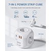 LENCENT LENCENT 4 Fach Steckdosenleiste Flachstecker Steckdosenwrfel Typ-C PD20W Mehrfachsteckdosen 7 in 1 Cube Steckdose mit 2USB3.0&1PD20W, Steckerleiste mit 3 Meter Geflochtenem Kabel fr Wandsteckdose