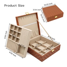 Jewelry Organizer Box, Jewelry Box Organizer for Women Girls, 2 Layers Large Leather Jewelry Storage Case for Earring, Rings, Necklaces, Bracelets, Big and Small Jewelry, Watch, Ideal Gift (Brwon)