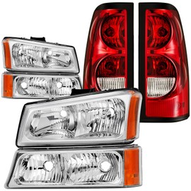 Reinko Headlight Tail Light Compatible With 2003-2006 Chevy Silverado 1500 1500HD 2500 2500HD, Chrome Housing Amber Corner