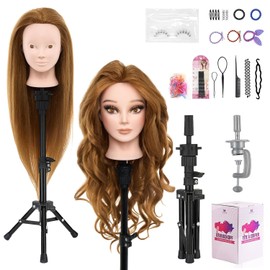 Neverland Beauty & Health Cabeza de Maniquí Neverland Beauty con 80% de Cabello Humano Real Y Trípode, 26", para Entrenamiento de Peluquería Y Maquillaje, Trenzado Y Estilismo, para Práctica de Cosme