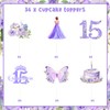 JOYMEMO 36Pcs Purple Floral Quinceanera 15th Birthday Cupcake Toppers, Mis