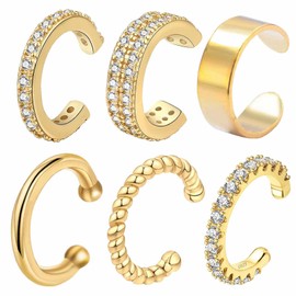 Katslyn 6Pcs Ear Cuff No Piercing,Gold Clip on Earrings,Clip on Earrings Women Non Pierced,Adjustable Gold Clip on Earrings Women,Fake Earrings Suitable for Women and Girls Valentine's Day Gifts