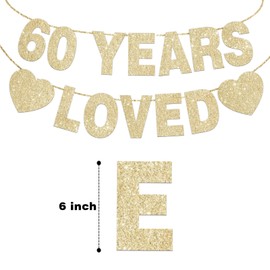60 Years Loved Banner for 60th Birthday Decorations for Men Women Pre-Strung 60th Birthday Banner Party Decorations Gold Glitter