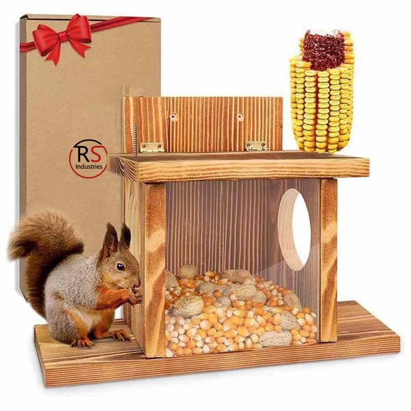 Wooden Squirrel Feeder - Squirrel Feeders for Outside - Durable