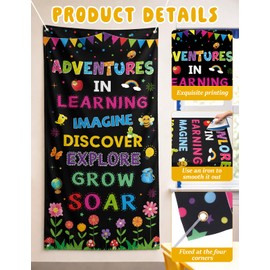 Back to School Door Cover Composition, Classroom Door Decoration Banner First Day of School Hanging Sign Teacher Classroom Supplies Wall Decor Party Decoration Backdrop - Black