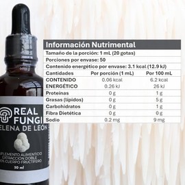 Hongo Melena de Leon 100 Puro - Real Fungi Melena de Leon Suplemento en liquido de extracto de hongo - (50ml) -